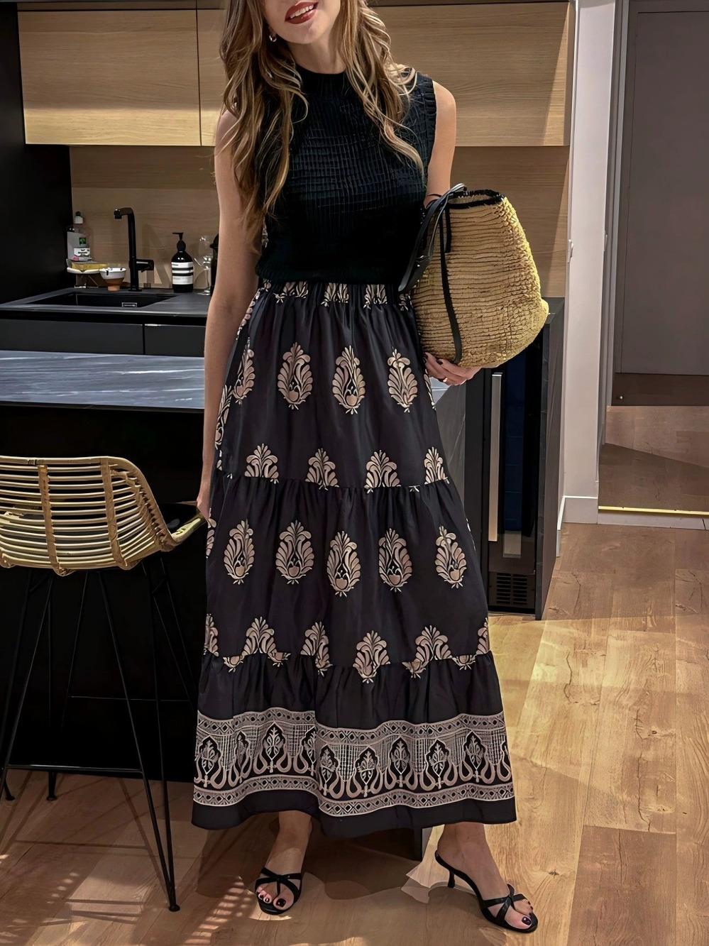 Zara Boho Spring Summer High Waist Long Floral Maxi Dress Beach Vacation